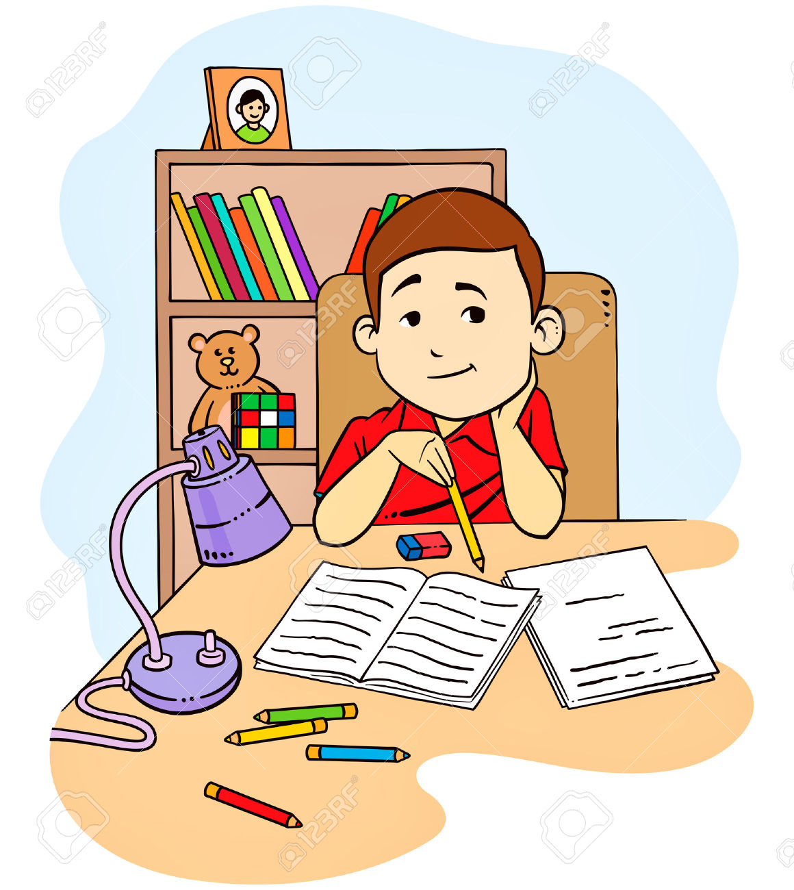 29202747-Una-illustrazione-vettoriale-di-un-bambino-a-studiare-e-fare-i-compiti-nella-sua-camera-da-letto-Archivio-Fotografico