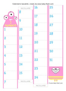 calendario tascabile Gennaio